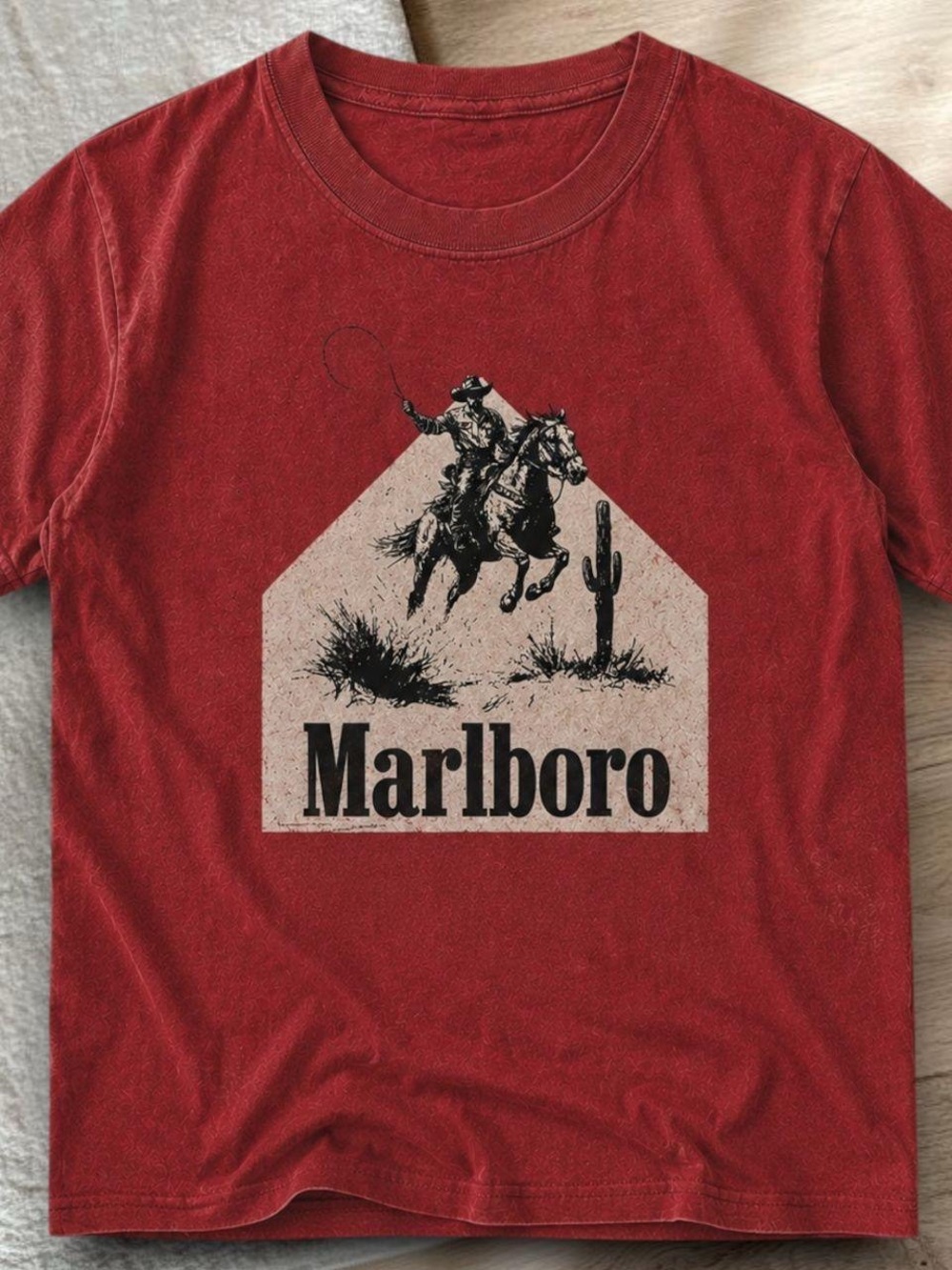 Gildan Red Short Sleeve Tee with Cowboy Graphic